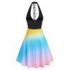 Plus Size Butterfly Print Crisscross Dress - LIGHT BLUE 4X