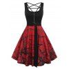Robe D'Halloween Zippée à Imprimé Branche de Chauve-souris - Rouge M