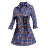Chemise à Carreaux Boutonnée de Grande Taille à Lacets - Bleu 1X