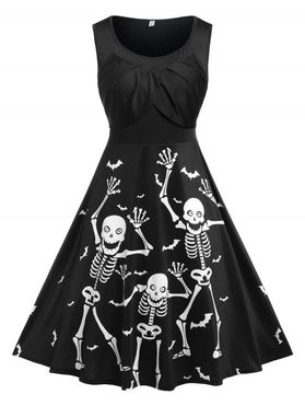 Plus Size Skeleton Print Halloween Flare Dress