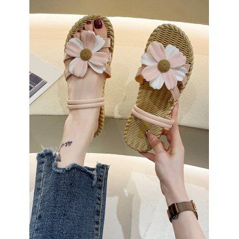 

Flower Embellished Slip-On Sandals, Pink