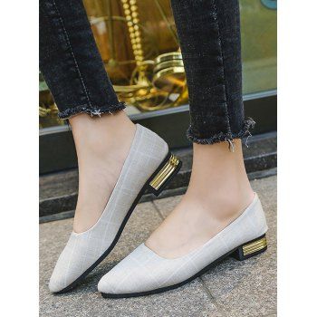 

Pointed Toe Plaid Print Low Heel Shoes, White