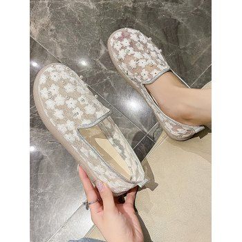 

Floral Embroidery Faux Pearl Slip-On Shoes, White