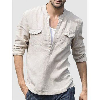 

Solid Color Half Button Shirts, Light yellow