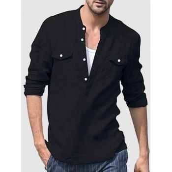 

Solid Color Half Button Shirts, Black