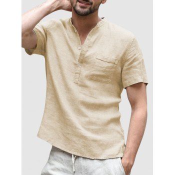 

Solid Color Half Button Shirt, Light yellow