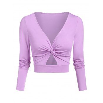 

Cut Out Twist Front Cropped T-shirt, Light purple