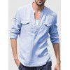 Chemise en Couleur Unie à Demi-Bouton - Bleu clair XXL