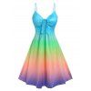 Robe D'Eté Sanglée en Couleur D'Arc-en-ciel Ombrée en Ligne A - Bleu clair M