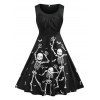 Plus Size Skeleton Print Halloween Flare Dress - BLACK 2X