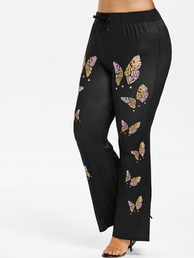 Plus Size Butterfly Print Bell Bottom Pants