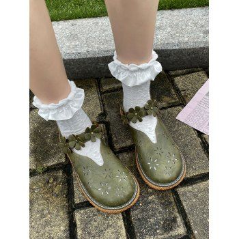 

Retro Flower Hollow Out Flat Bar Shoes, Green