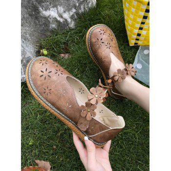

Retro Flower Hollow Out Flat Bar Shoes, Brown