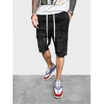 

Drawstring Multi Pockets Jean Cargo Shorts, Black