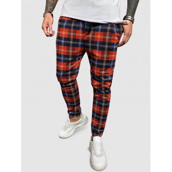 

Plaid Print Casual Beam Feet Pants, Red