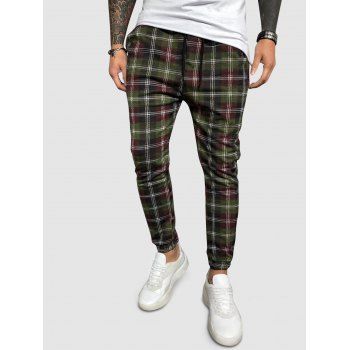 

Plaid Print Casual Beam Feet Pants, Deep green