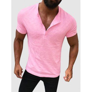 

Short Sleeve Henley Plain T-shirt, Light pink