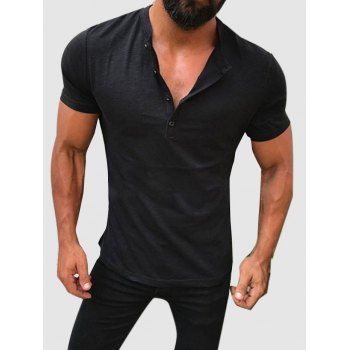 

Short Sleeve Henley Plain T-shirt, Black