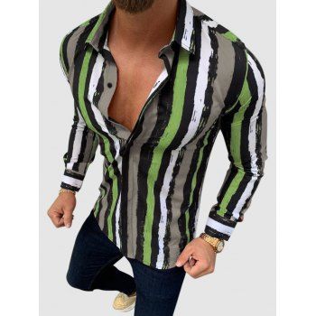 

Long Sleeve Colorful Striped Print Shirt, Deep green