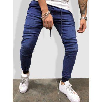 

Drawstring Sewing Detail Tapered Jogger Jeans, Blue