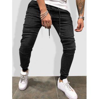 

Drawstring Sewing Detail Tapered Jogger Jeans, Black