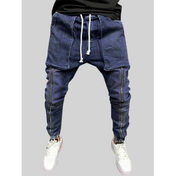 

Zipper Embellishment Oversized Pocket Jeans, Blue