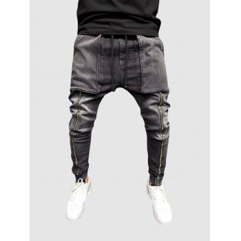 

Zipper Embellishment Oversized Pocket Jeans, Gray