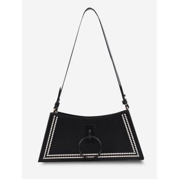 

O Ring Embroidery Trapezoid Shoulder Bag, Black