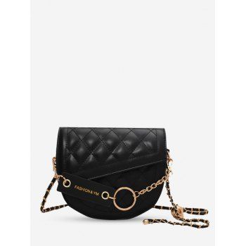 

Semicircle Quilted Asymmetrical Cover Chain Crossbody Bag, Black