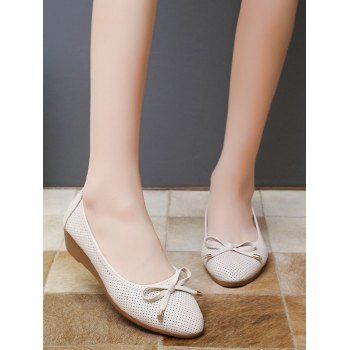 

Almond Toe Bowknot Low Wedge Heel Shoes, Warm white