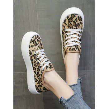 

Lace Up Platform Canvas Shoes, Leopard