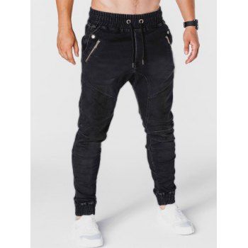 

Solid Color Patchwork Zipper Jeans, Black