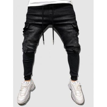 

Multi Pockets Tapered Cargo Jeans, Black