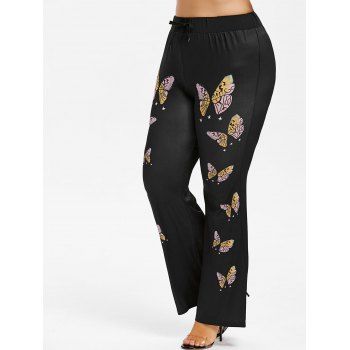 

Plus Size Butterfly Print Bell Bottom Pants, Black