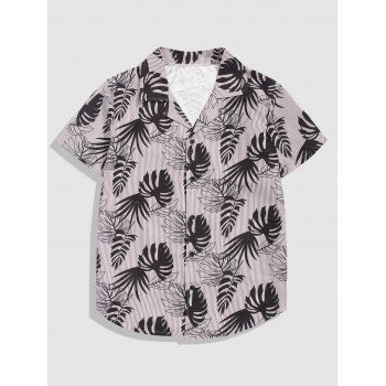 

Button Up Tropical Leaves Stripes Print Shirt, Black