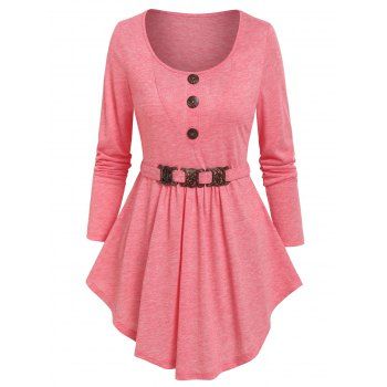 

Long Sleeve Buckle Detail Heathered T-shirt, Light pink