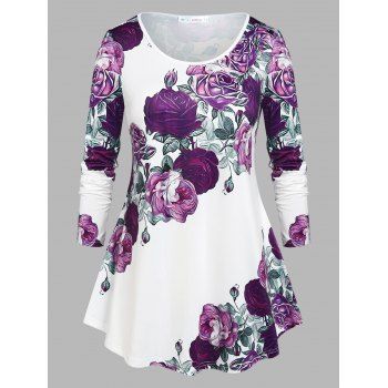 

Plus Size Floral Print Swing Tunic Tee, White