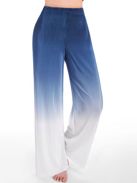 Pantalon Ombré Plissé à Jambes Larges - Bleu ONE SIZE