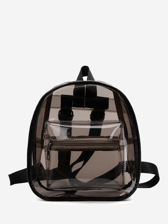 Sac à Dos Transparent à Ourlet Contrasté en PVC - Noir 