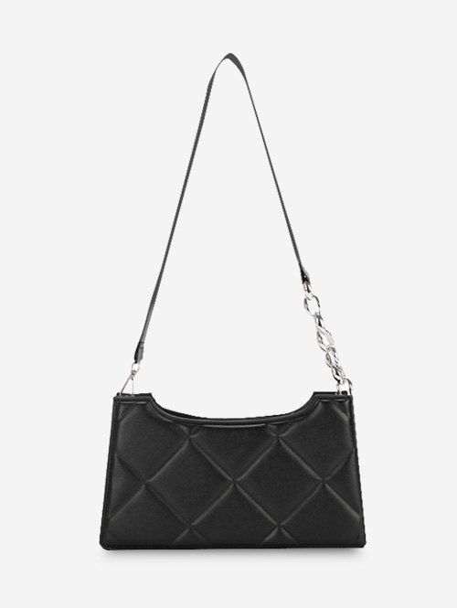 Sac à Bandoulière Matelassé avec Chaîne à Demi-Bouton - Noir 