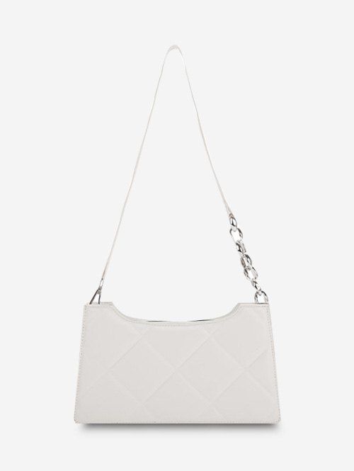 Sac à Bandoulière Matelassé avec Chaîne à Demi-Bouton - Blanc 