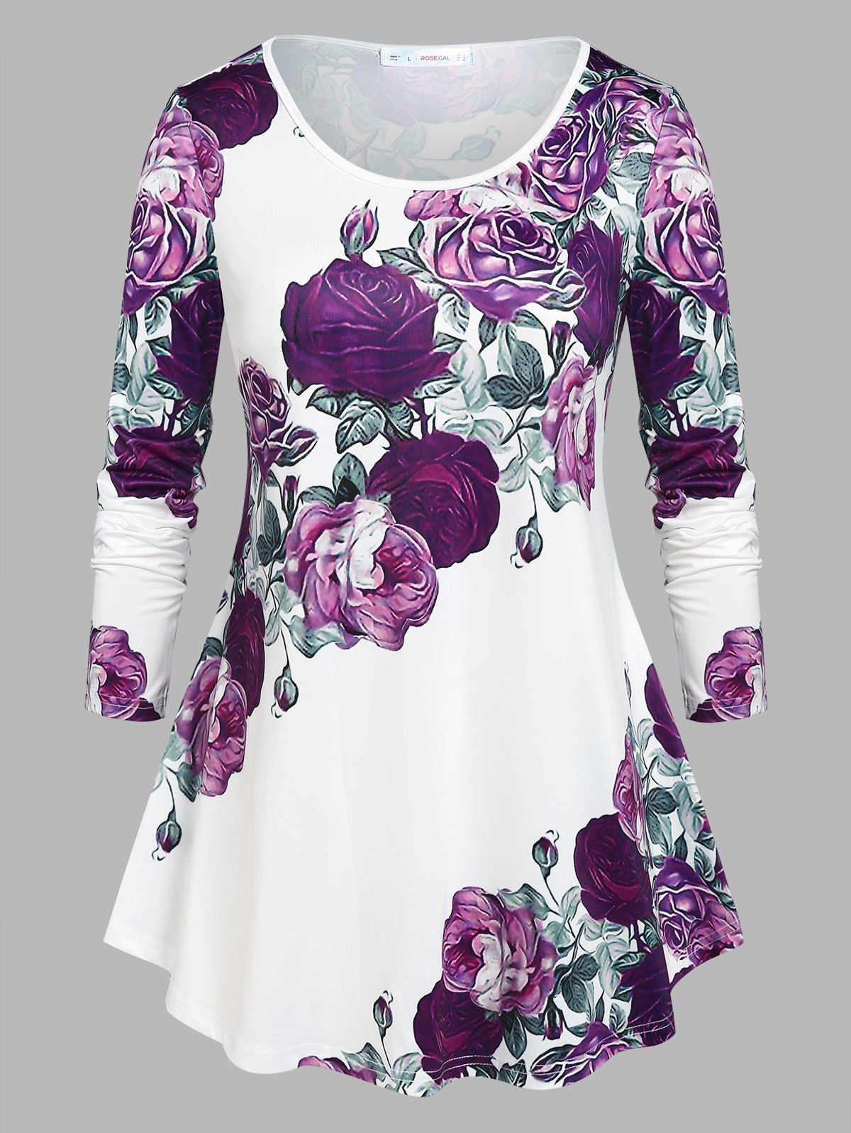 Plus Size Floral Print Swing Tunic Tee - WHITE 5X