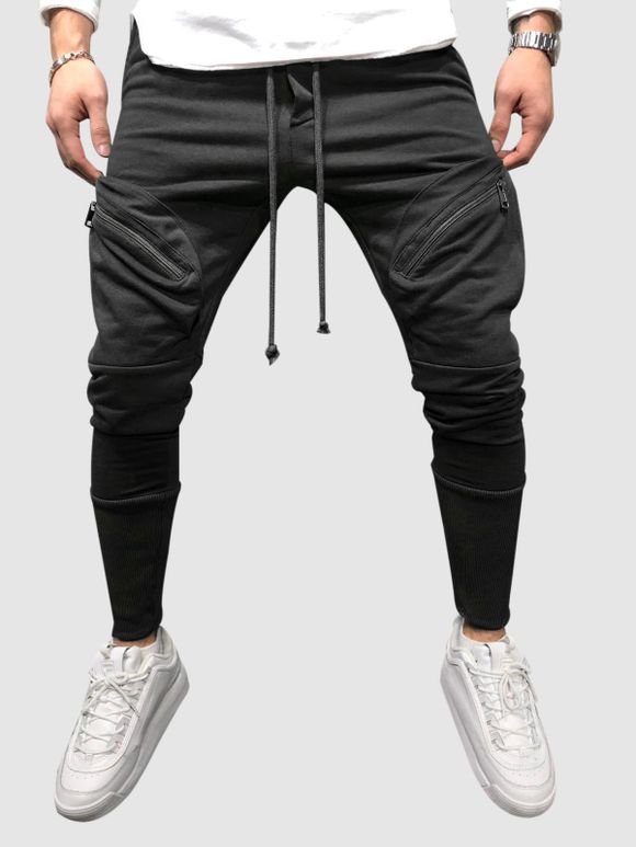 Pantalon de Sport avec Poches Zippées à Cordon - Noir XXXL