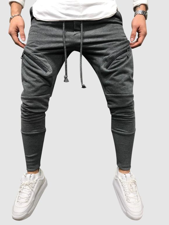 Pantalon de Sport avec Poches Zippées à Cordon - Gris XXXL