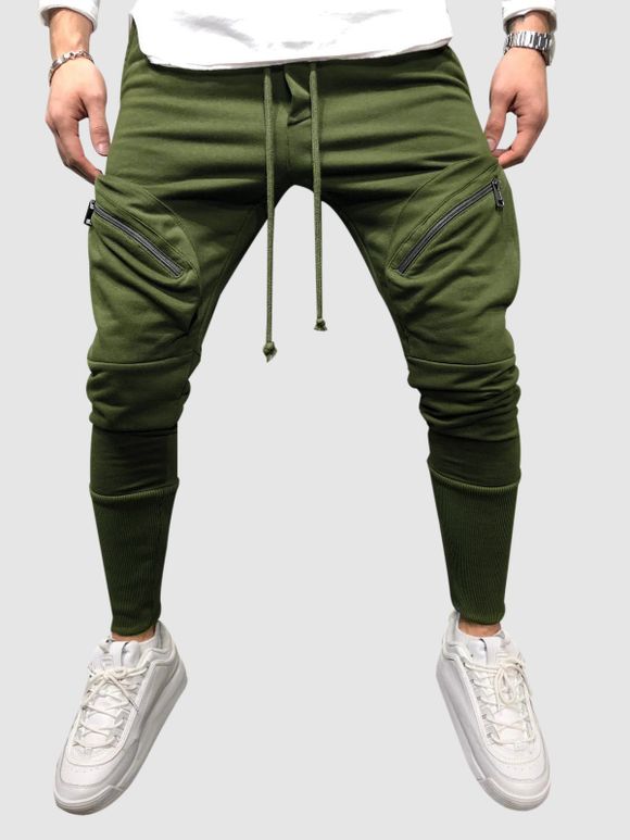 Pantalon de Sport avec Poches Zippées à Cordon - Vert profond XXXL