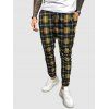 Pantalon Décontracté à Carreaux Imprimé à Pieds Etroits - Jaune XXL