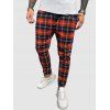 Pantalon Décontracté à Carreaux Imprimé à Pieds Etroits - Rouge M