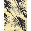 Button Up Tropical Leaves Stripes Print Shirt - YELLOW S