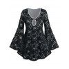 T-shirt en Dentelle Bague en O de Grande Taille à Manches de Cloche - Noir 4X
