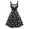 Plus Size Halloween Lace Up Bat Print Dress - BLACK 1X